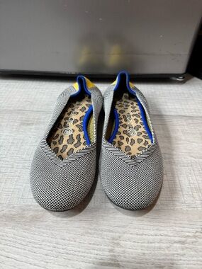Rothy's Gray Knit Flats with Blue and Yellow Trim